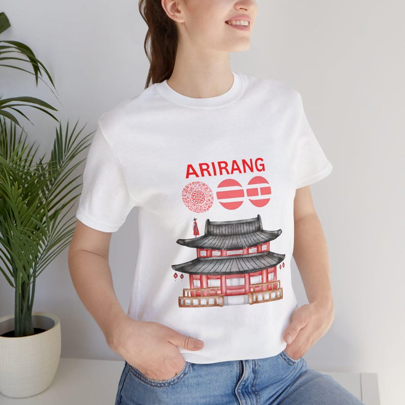 ARIRANG Korean Folk Culture Hanok Watercolor Graphic Oversized Streetwear K-Culture Fan Merch T-Shirt Top for Korean Culture Enthusiasts 4XL