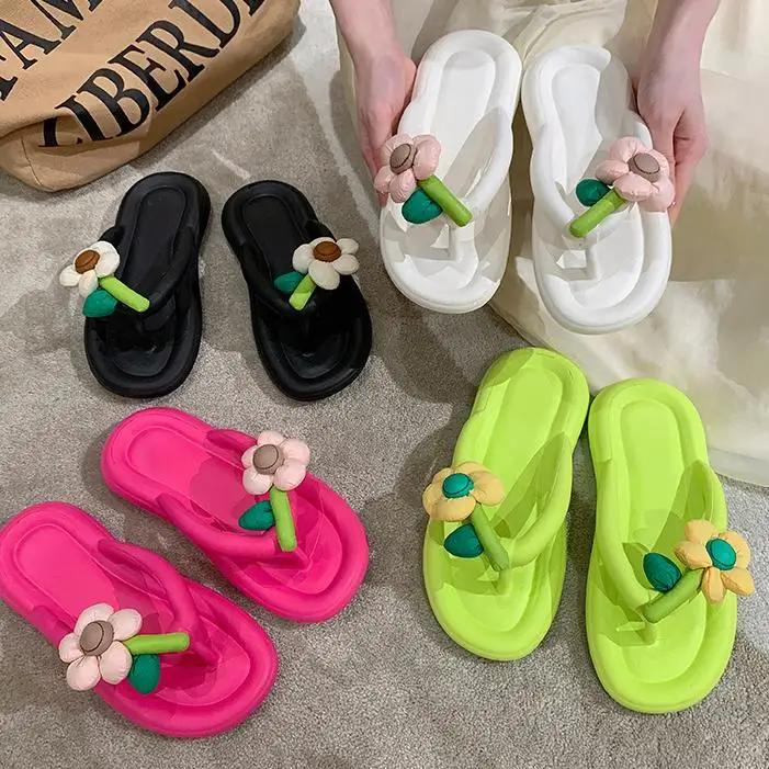 Mode Sommer Plateau Flip-Flops Lieblich Blume Weichsohle Wolken Hausschuhe Reise Urlaub Strand Dame Niedliche Schuhe Damen Pantoletten