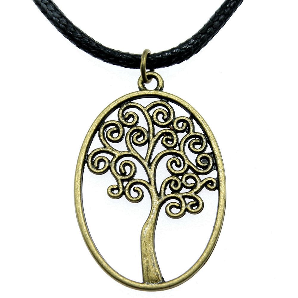 Antieke Levensboom Hanger Ketting Natuur Boho Statement Sieraden 45cm Leren Ketting