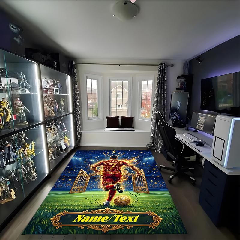 1PC Custom Name "Champion's Golden Moment" Theme Floor Mat Ideal for Living Room, Game Rooms, Office, Bedroom,Floor Mat Playful Design
