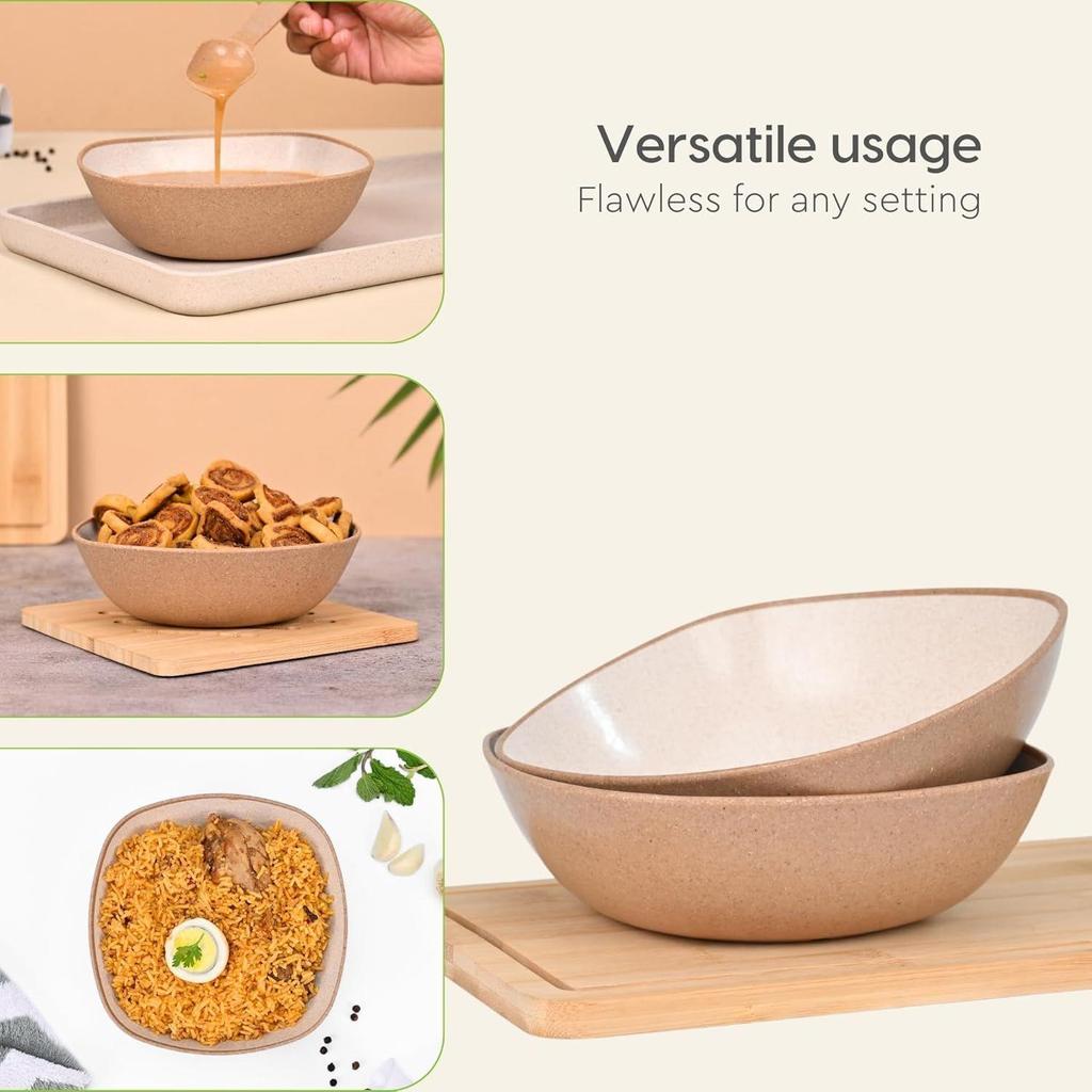 Set of 2 Earth-Friendly Multipurpose Bowls for Kitchen with Spoons | 750 Ml | Made with Rice Husk Biocomposite| Microwave Safe Bowl |