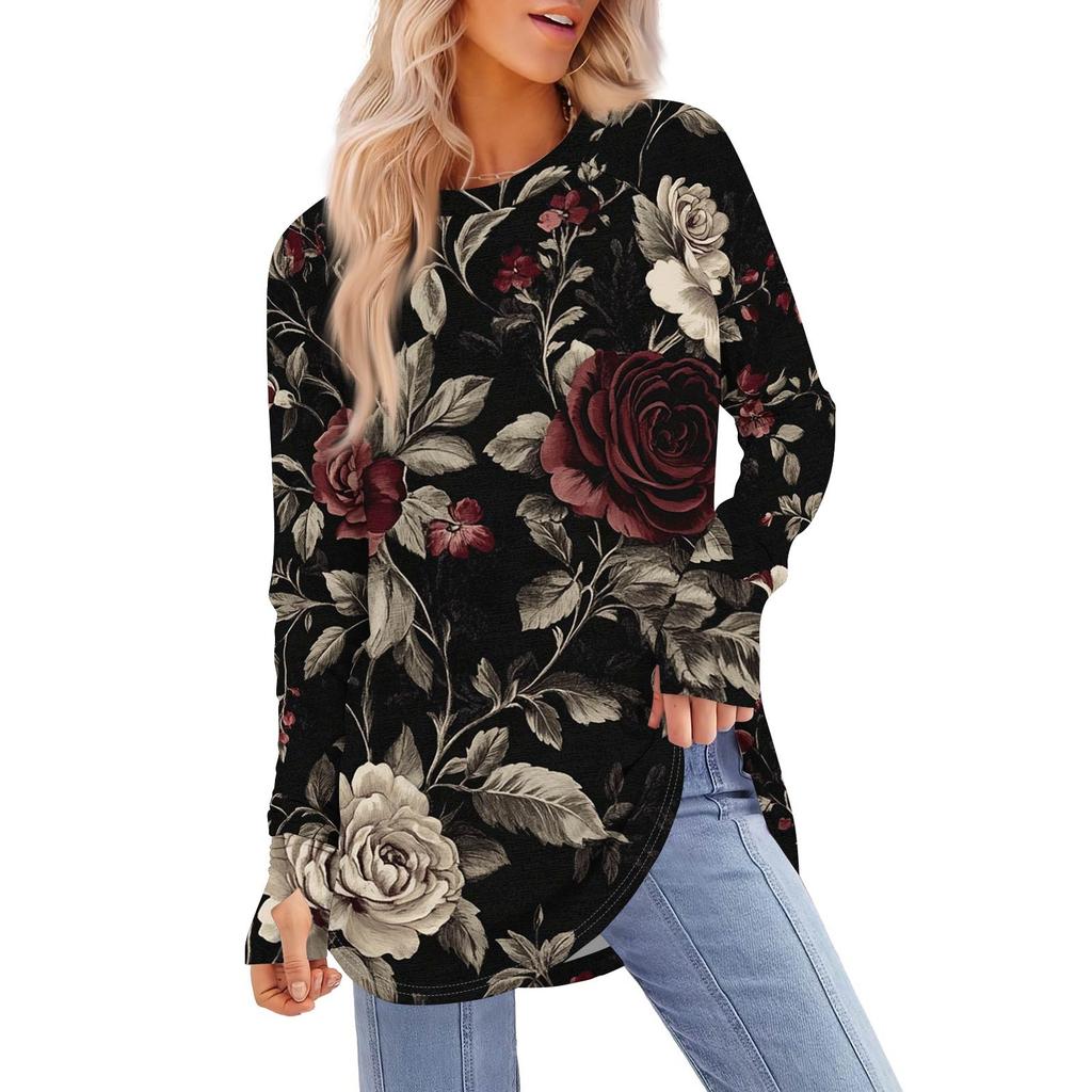 Womens Oversized Sweatshirt Graphic Sweater Long Sleeve Drop Shoulder Round Shirt Tops Vintage Clothes