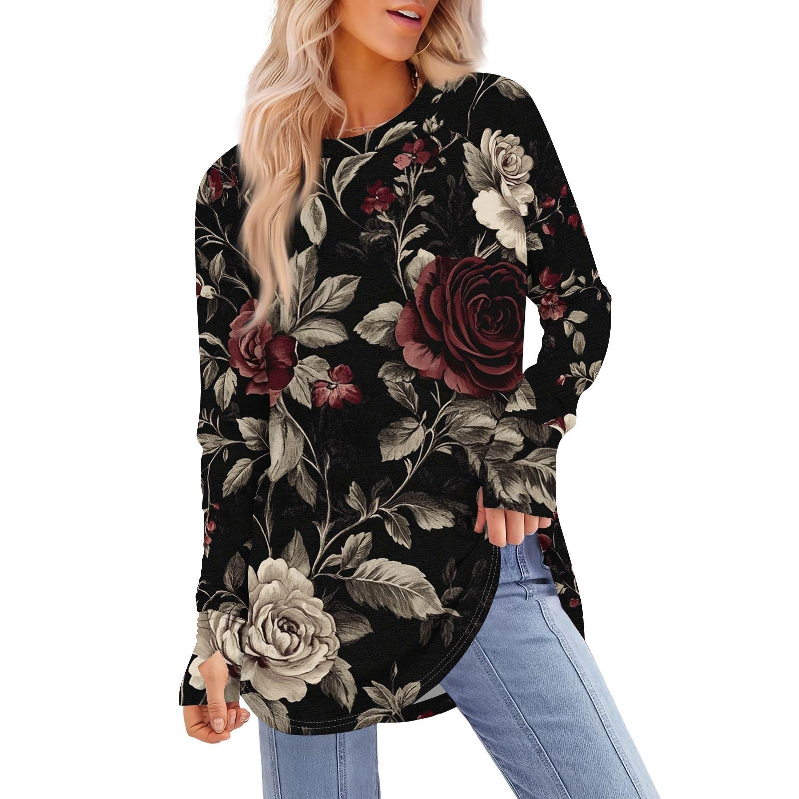 

Женская толстовка большого размера с графическим принтом, длинный рукав, спущенное плечо, круглая рубашка, топы, винтажная одежда L чёрный