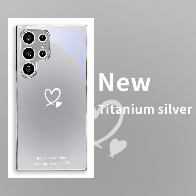 Line Art Love Heart Electroplated Silver Phone Case For Samsung S24 S21 20 Ultra S22 FE S23 Plus S25 S26 Note 10 20 Glass Cover