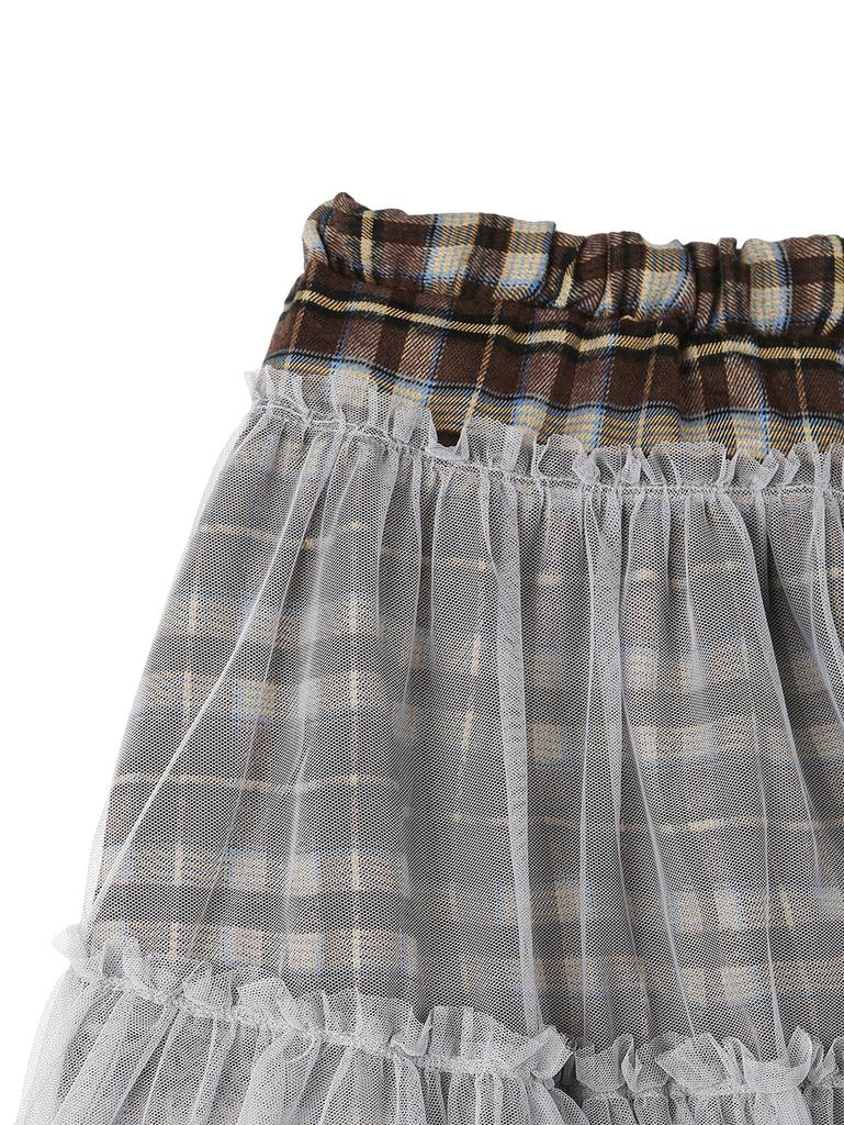TUOMIO Check Tulle Skirt [Brown]