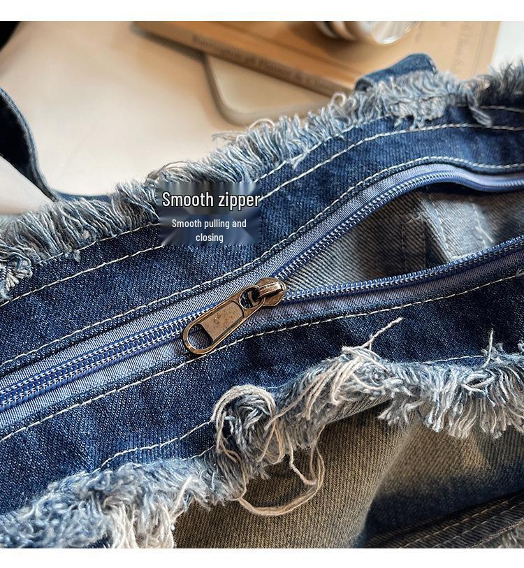 Gradient Large-Capacity Denim Tote Bag - Versatile Commuter Shoulder Bag