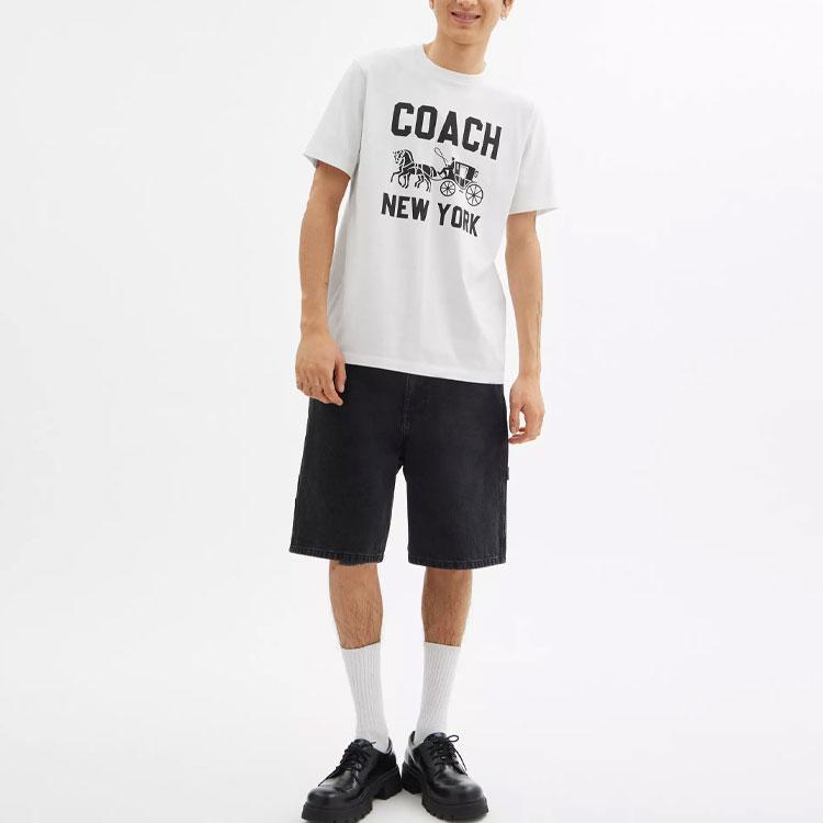 Coach Horse And Carriage Print Cotton Short Sleeve T-Shirt Men Tops White CBD24-WHT