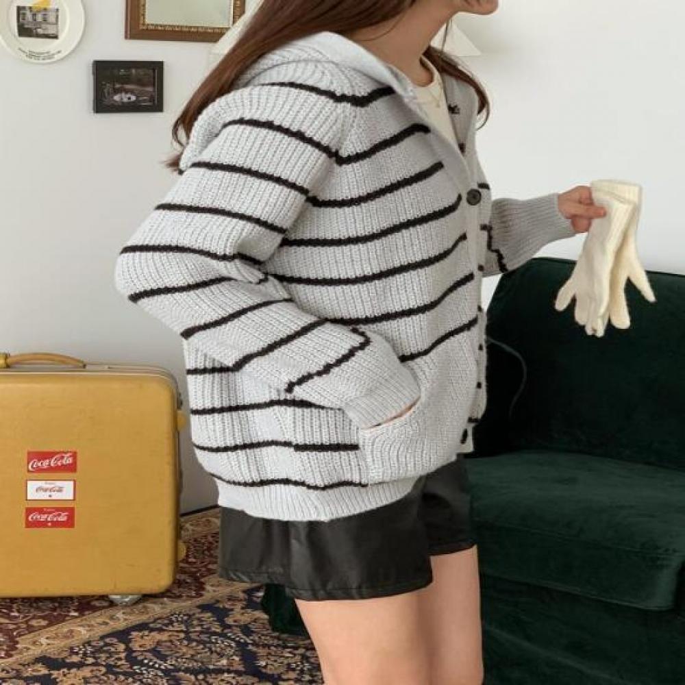 New Arrivals Open Run Women Oversized Striped Winter Sweater Cardigan