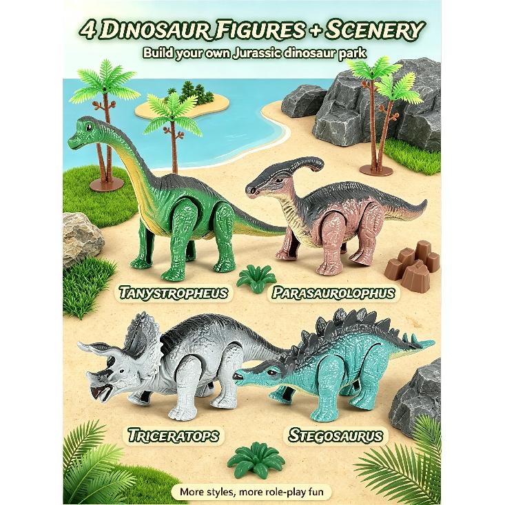 Wind-Up Automatic Walking Mechanical Dinosaur Toy Set,Realistic Dino Figures Educational Playset,Birthday Christmas Gift for Kid