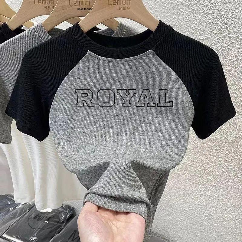 

Женская футболка в корейском стиле, облегающего кроя, с цветными блоками – Летний топ с коротким рукавом 2XL (65-75 kg)