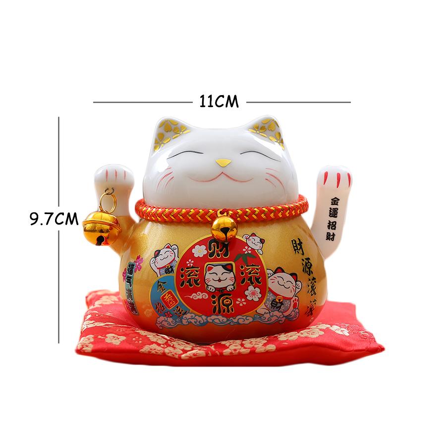 

4.5 Inch Ceramic Fortune Cat with Waving Arm, Porcelain Maneki-neko Lucky Beckoning Cats Home Office Decor, Gift for Prosperity золотой