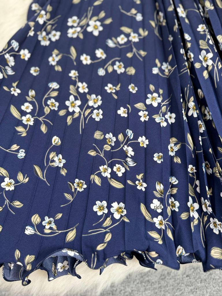 European & South African Cross-border 3D Floral Pleated A-line Midi Skirt for Women