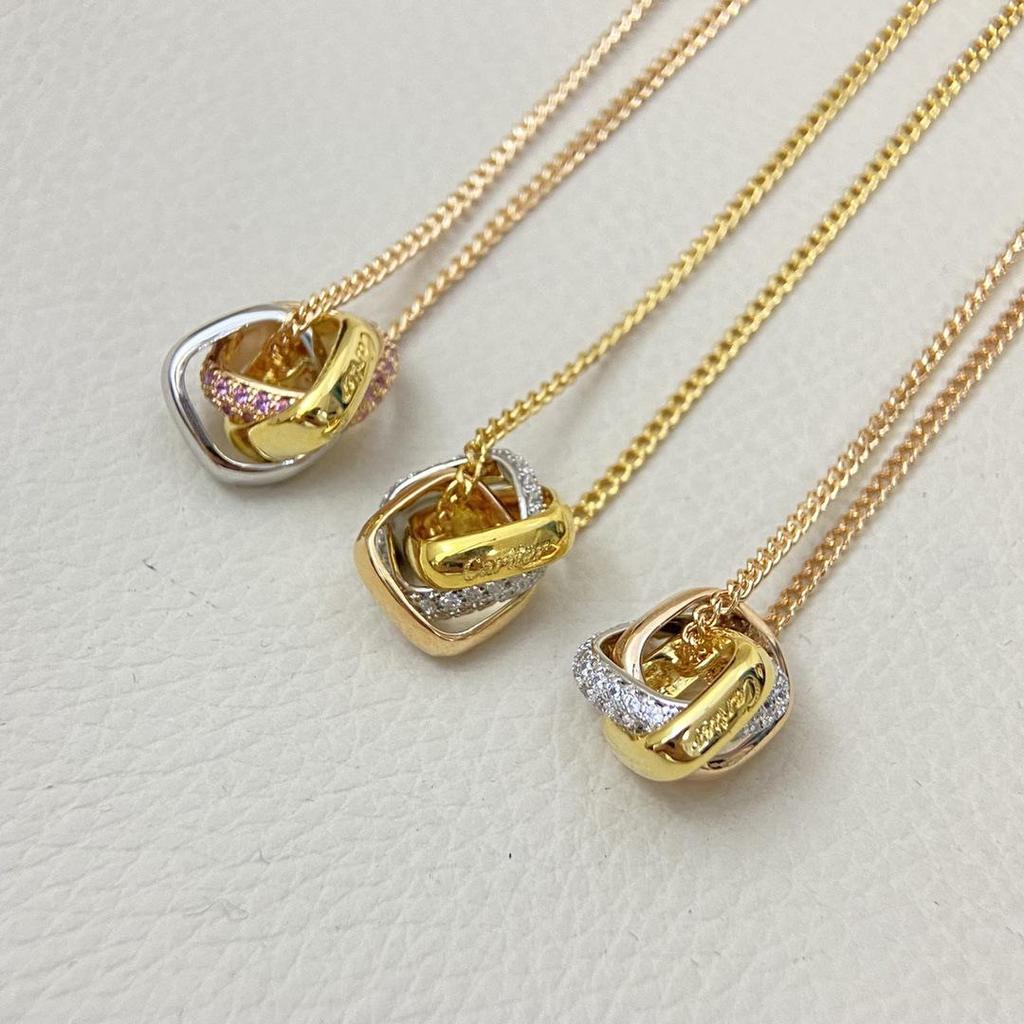 Kajia 925 Silver CNC Diamond Three-Tone Triple Ring Necklace