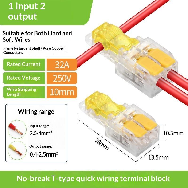 10Pcs T Type Electrical Cable Lever Connector Fast Stripping Free Crimp Terminal With Fixing Hole Awg 18-12