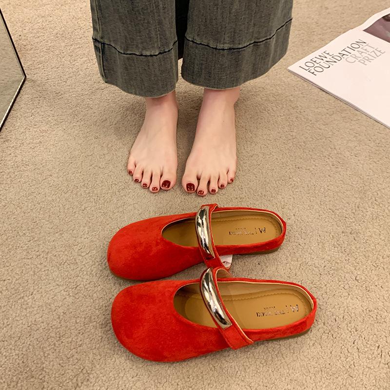 French half slippers single shoes women's 2025 spring and summer new metal buckle Mary Jane shoes niche evening gentle wind half drag