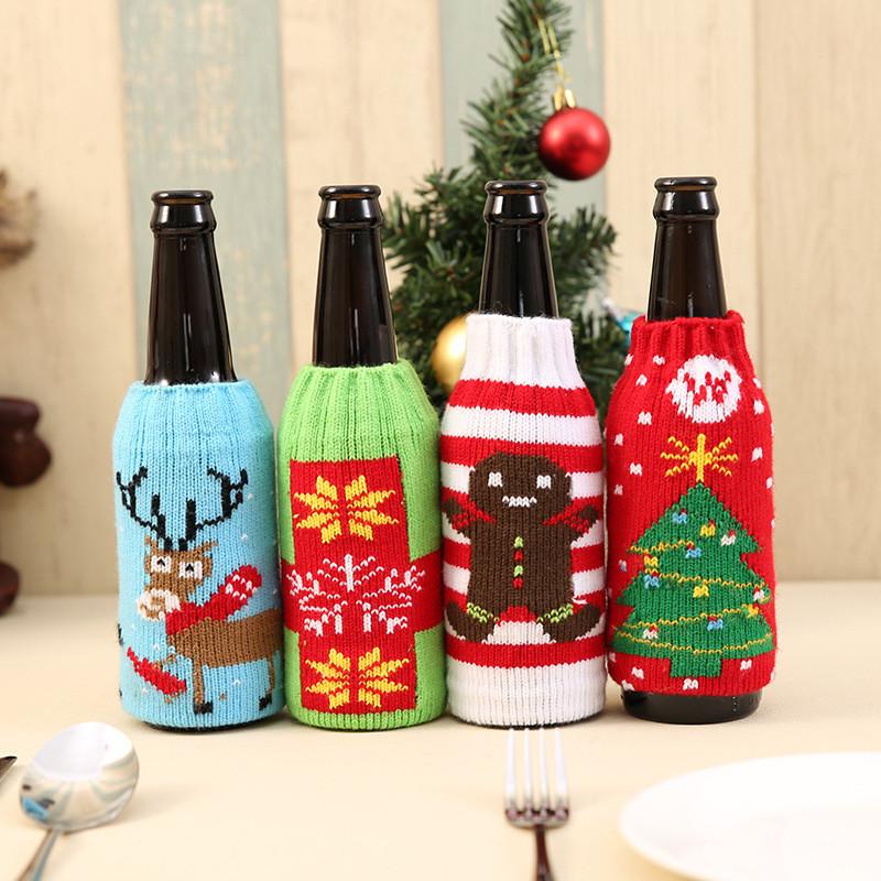 Conjunto de Capas de Garrafa de Cerveja Premium Tricotadas de Natal Incluindo Padrões Festivos de Flocos de Neve, Renas e Homens de Gengibre