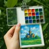 Foldable Paint Pigment Box 10/21 Grid Travel Painting Tray Watercolor Paint Palette  Outdoor