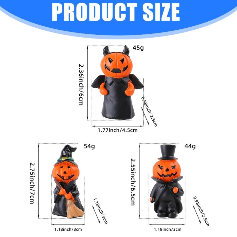 3PCS Pumpkin Man Statues Halloween Decoration Handmade Resin Pumpkin Tabletop Ornament for Mantels Tabletop Display