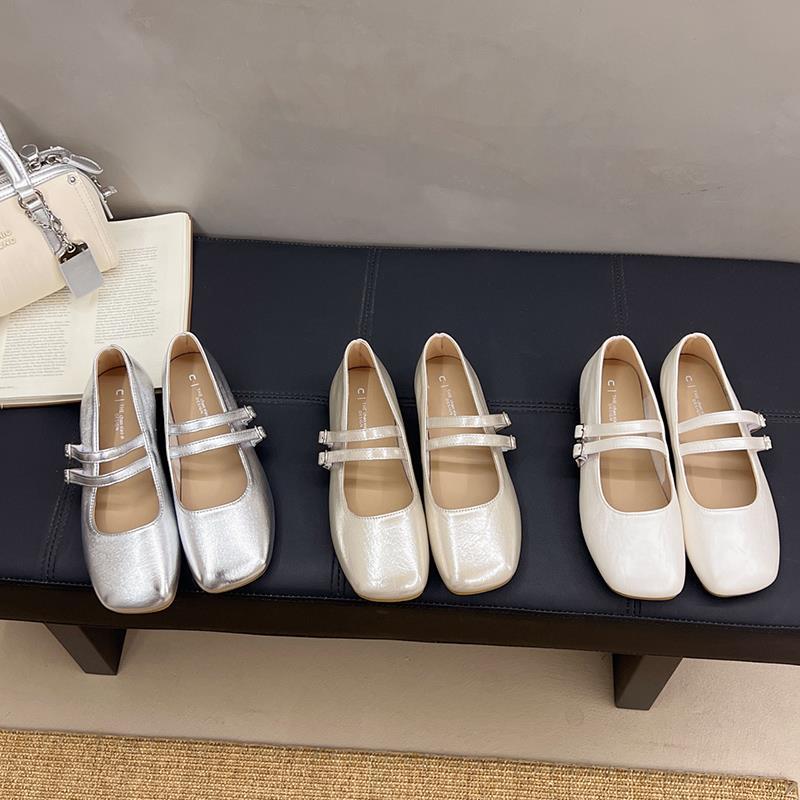 French small leather shoes women's summer 2025 new thick heel gentle wind with skirt ballet square head Mary Jane single shoes