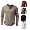 Camiseta Masculina Henley de Algodão com Bambu de Manga Longa - Top Casual da Moda Primavera