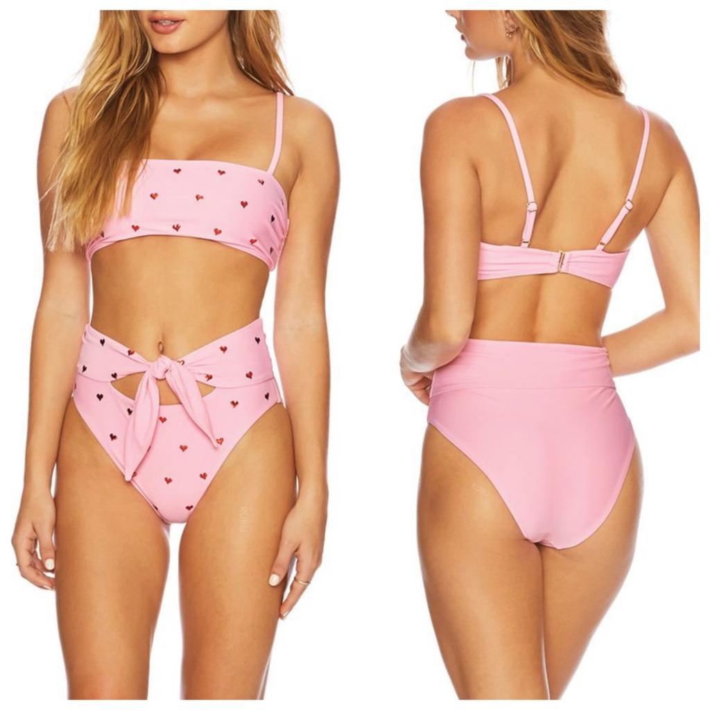 2 Piece Heart Print Bandage Swimsuit Bikini Set Push Up Swimwear High Waisted Girls Bathing Suit