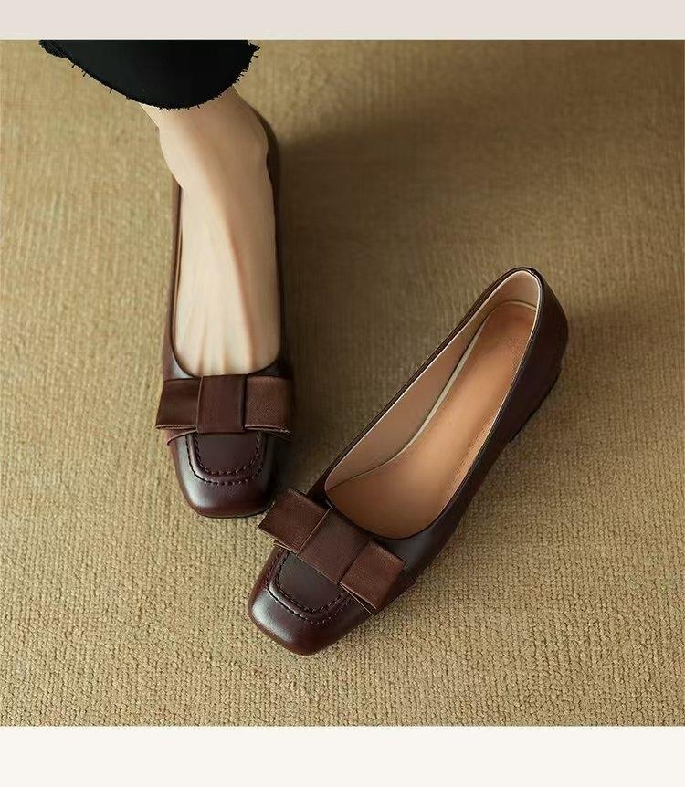 Special Offer Soft Leather Square Head High Heels Women's New Knot Thi Heel Versatile Single Oes