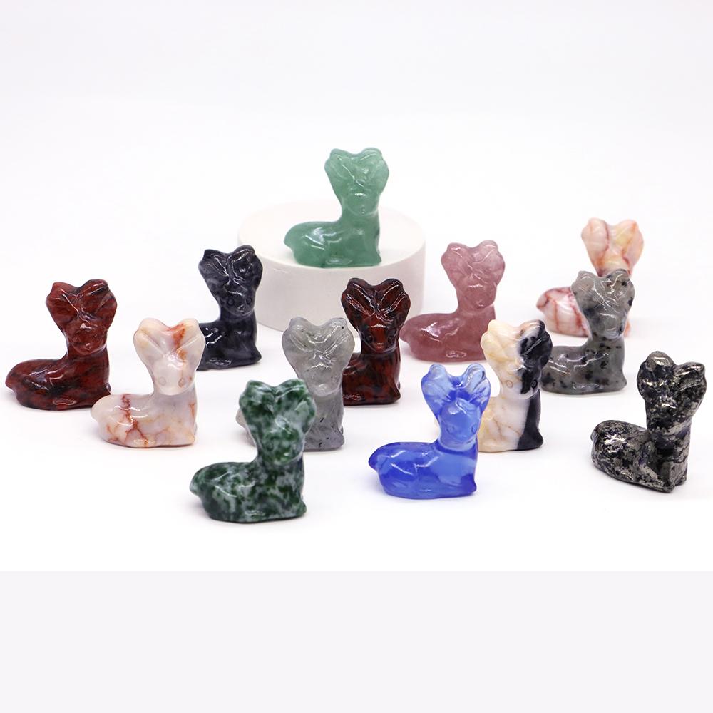 Deer Statue Natural Stone Carved Crystal Reiki Healing Animal Figurines Gemstone Crafts Home Gem Decoration Gifts  1.2"