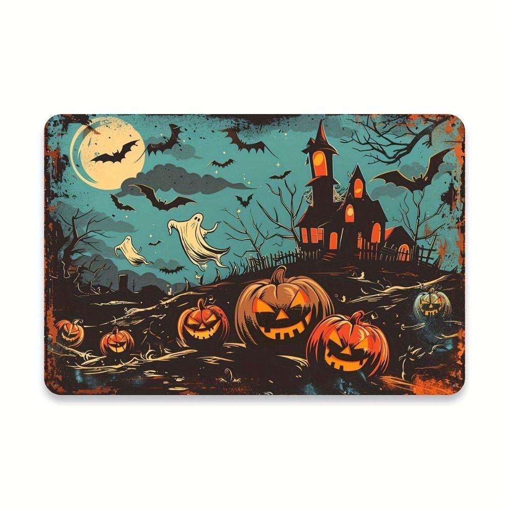 Witch Cat Forest Halloween Sign Metal Tin Sign 20x30 cm Wall Decor