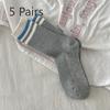 5 Pairs Blogger Simple Versatile Grey and Blue Socks Women's Mid-calf Socks Anti-pilling Sweat Striped Stacked Socks