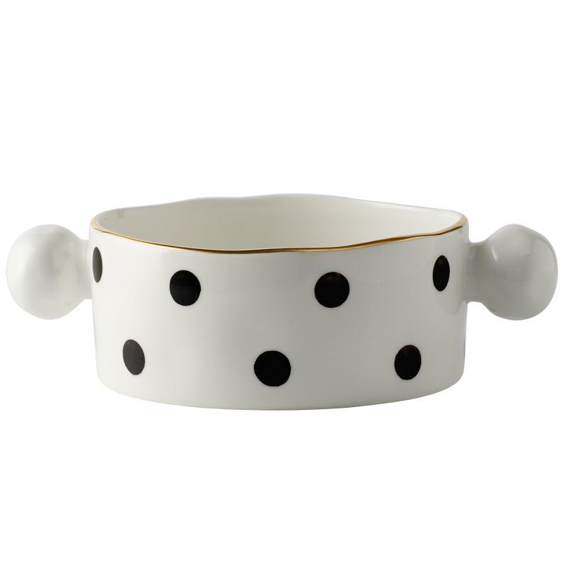 Pastoral Polka Dot Ceramic Tableware Set Household Rice Bowl Creative Internet Celebrity Gold Plate Steak Western Plate