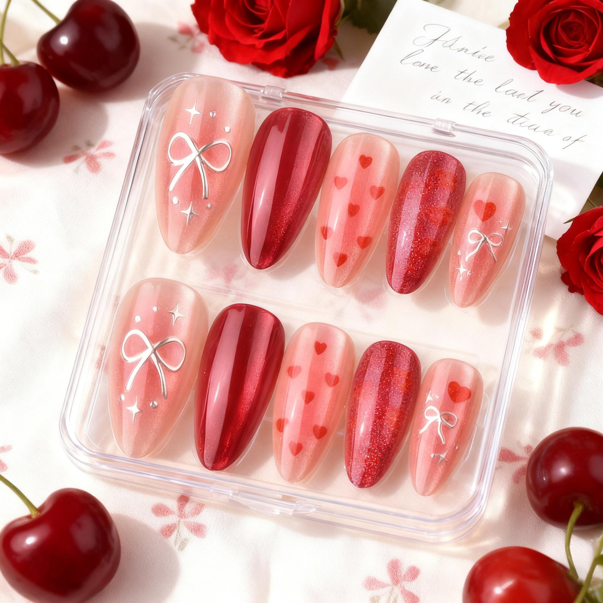 24 pieces cat s eye gilt almond wearing armor sweet bow lips love nail art