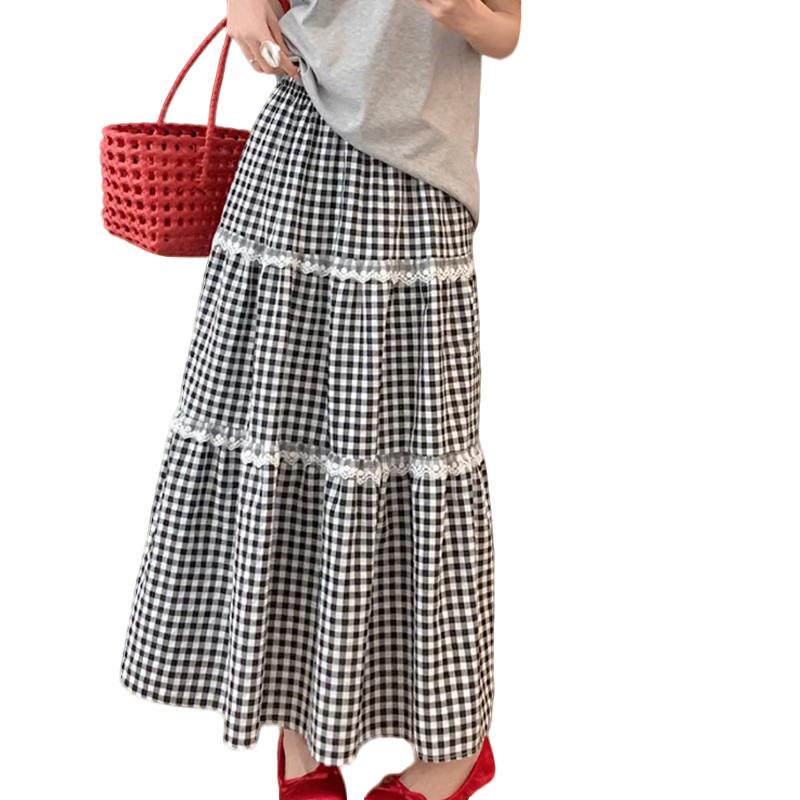 

ZANZEA Жіночі літні еластичні талії Вільні картаті довгі спідниці M чорний