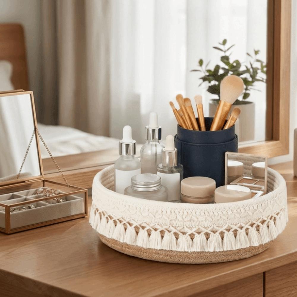 Large Capacity Cosmetic Storage Basket Cotton Rope Sundries Organizer for Household