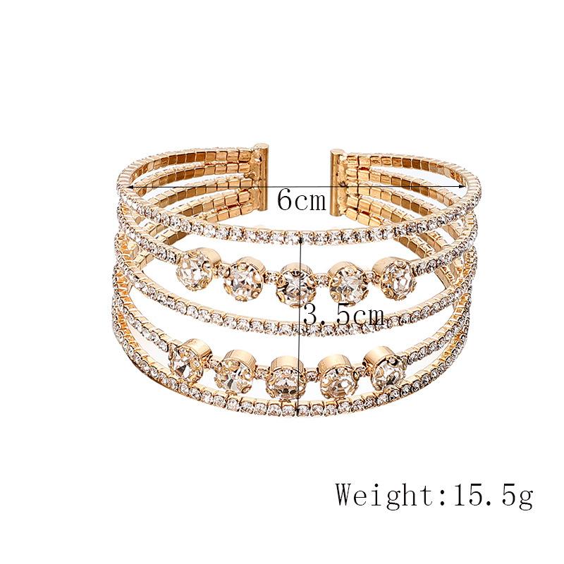 Bridal accessories, temperament full diamond open elastic bracelet multi-row claw chain pearl bracelet
