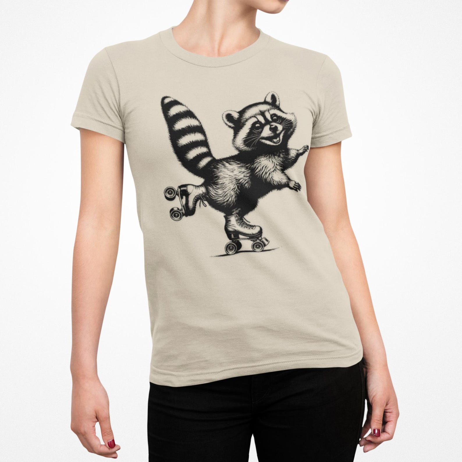 Playful Raccoon on Roller Skates Softstyle T-Shirt 3XL