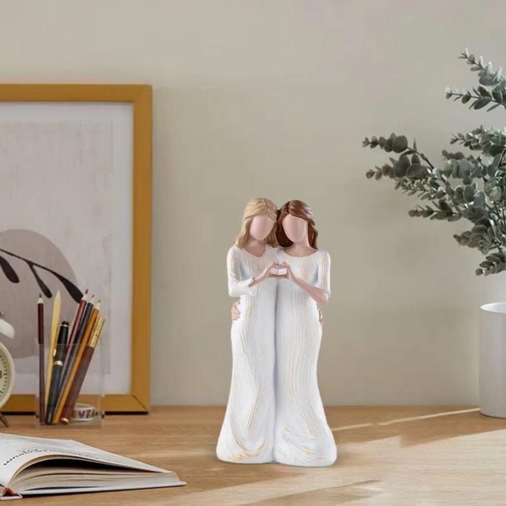 

Hand-Painte Mother And Daughter Statue Resin Craft Family Sculpture Bedroom Style B