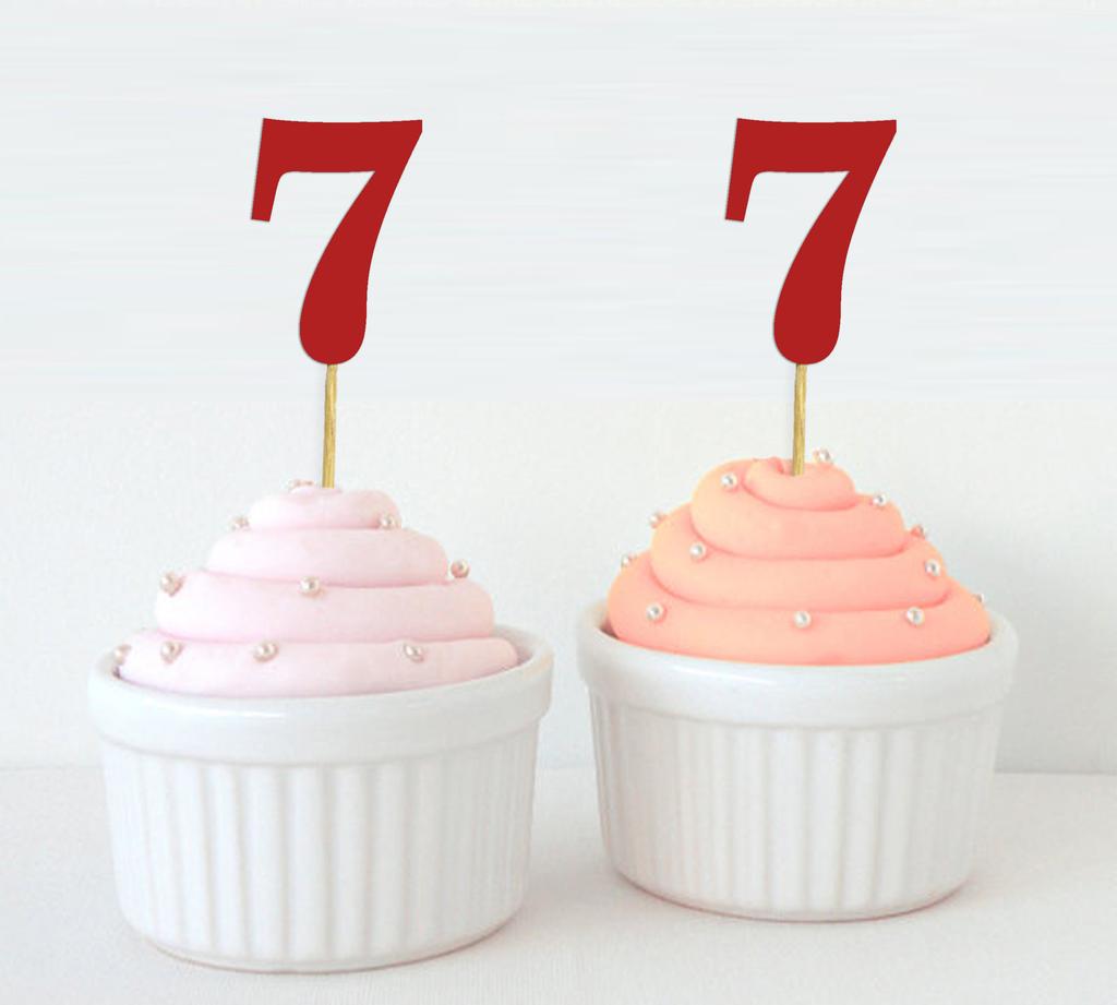 Darling Souvenir| Number 7 Birthday Year Cupcake Toppers| Birthday  Anniversary Party Dessert Decorations - Pack Of