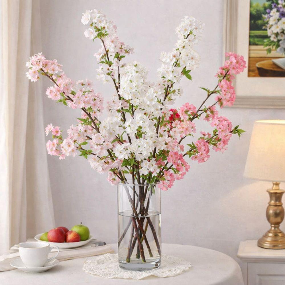 Long Artificial Cherry Blossom Realistic Real Touch Silk Cherry Blossoms Branch Handmade with Leaves Fake Flower Teacher's Day