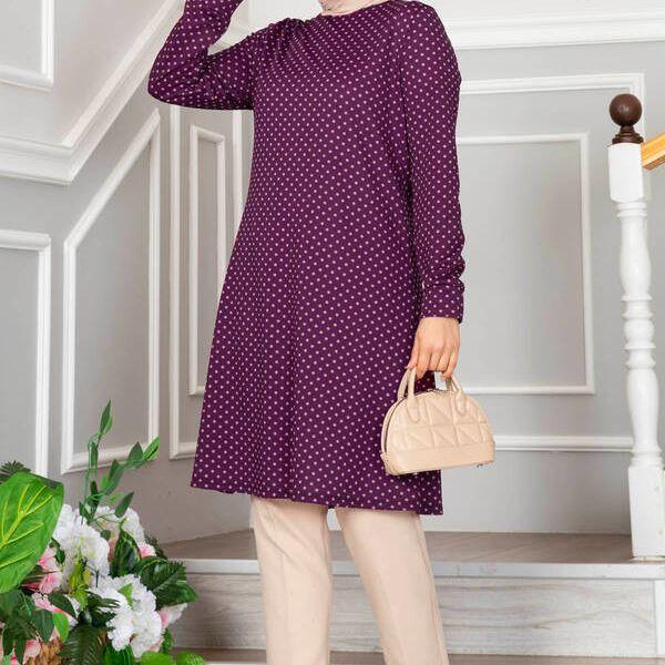 

Туника с вуалью и узором в горошек