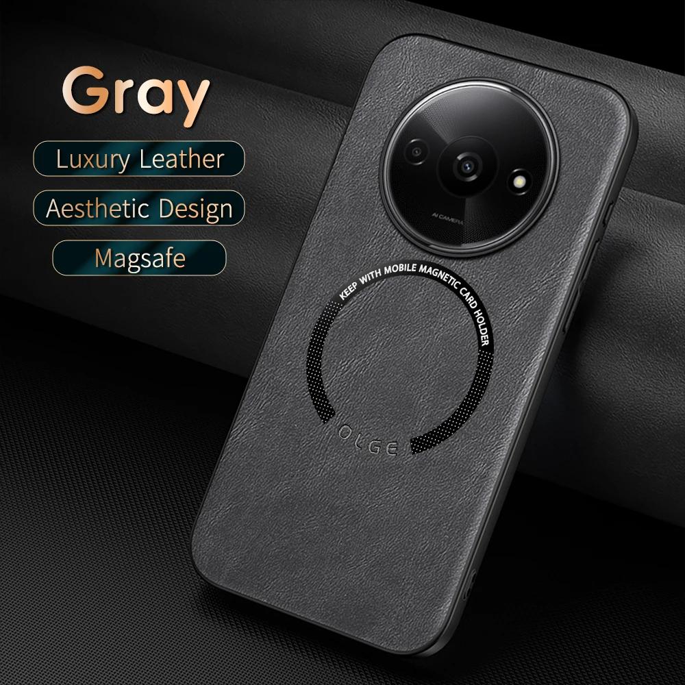 For Redmi A3 A3X Fine Hole PU Cow Pattern Leather Outer Magnetic Ring Soft Edge Anti-Drop Anti-Fingerprint Phone Case