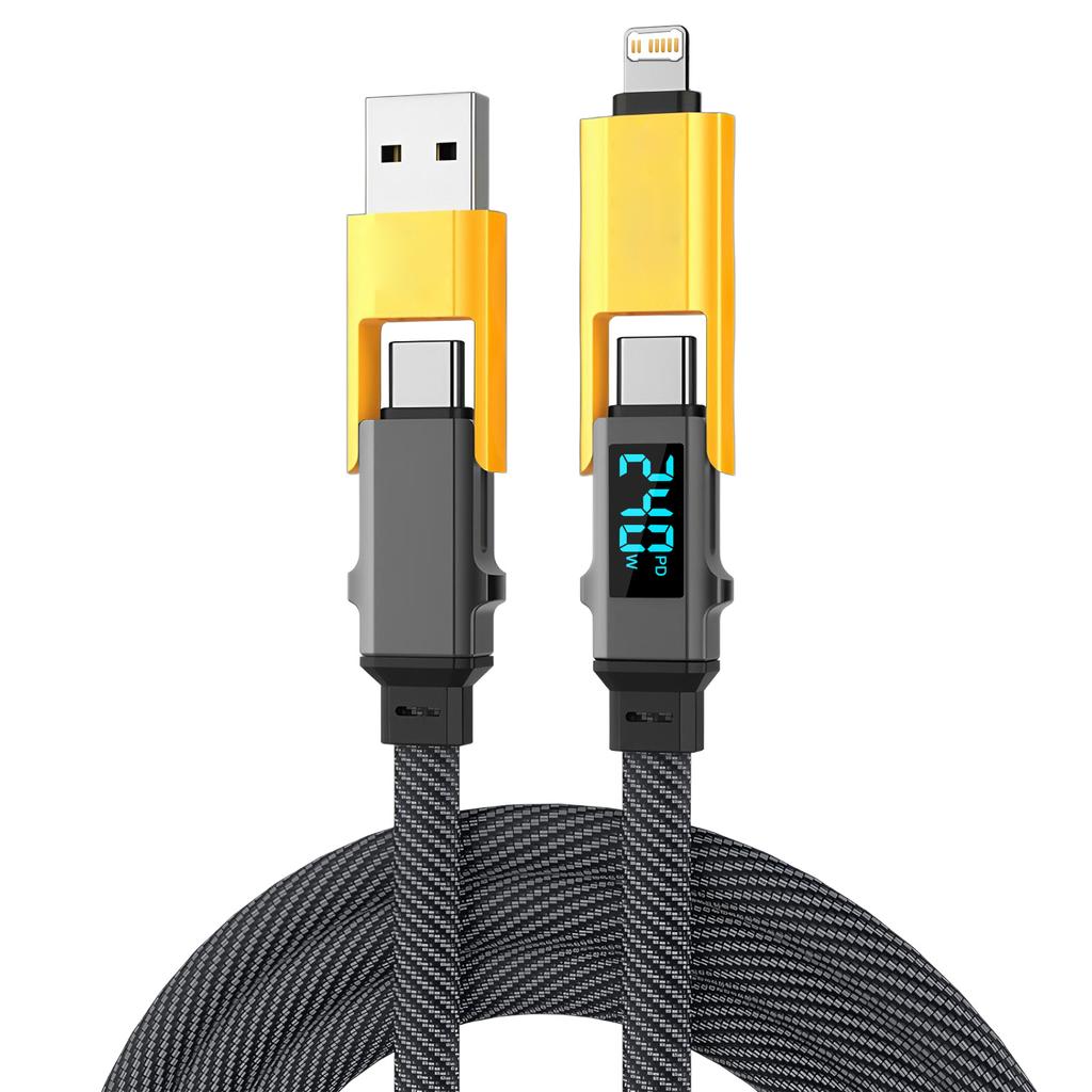 4-in-1USB Cable Type C PD Fast Charging Wire With Digital Display For iPhone Macbook iPad Samsung Xiaomi Type C Lighting Cable