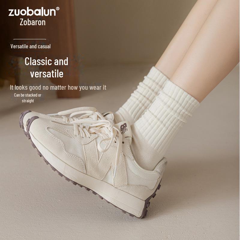 "Korean Style Women's Solid Color Cotton Crew Socks - Japanese Trendy Long Pile Design"