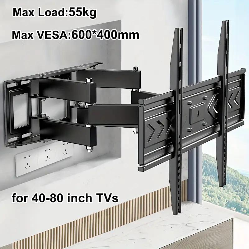 New Full Motion TV Wall Mount for 40-80 Inch TVs, Hold up to 121lbs, Max VESA 600x400mm, Swivel Tilt Dual Arm Easy Assembly
