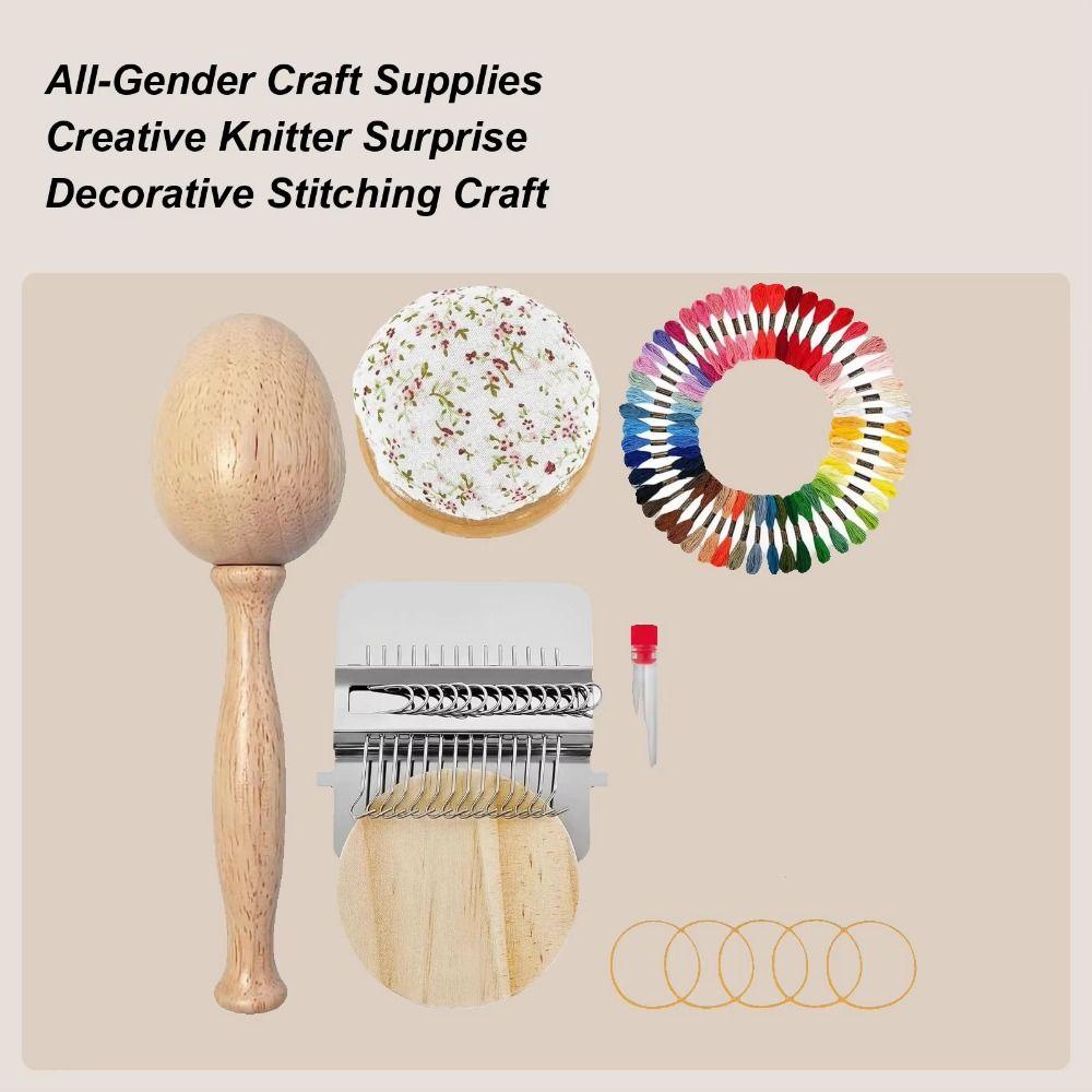 DIY Crafts Sock Darning Kit Egg/Mushroom Shaped Weaving Loom Darning Egg for Socks 50 Color Threads Wooden Base Weaving Loom Kit