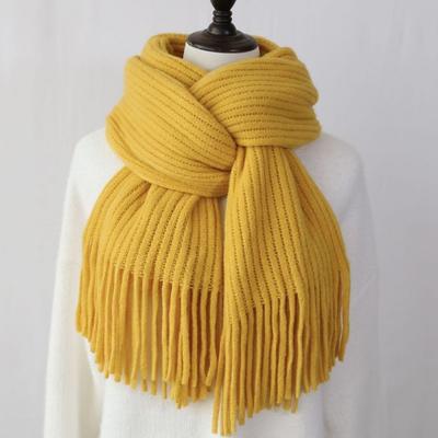 Winter Korean Style Knitted Scarf Women's Couple Thickened Warm Preppy Solid Color Fringed Neck Warmer Women's Winter Shawl