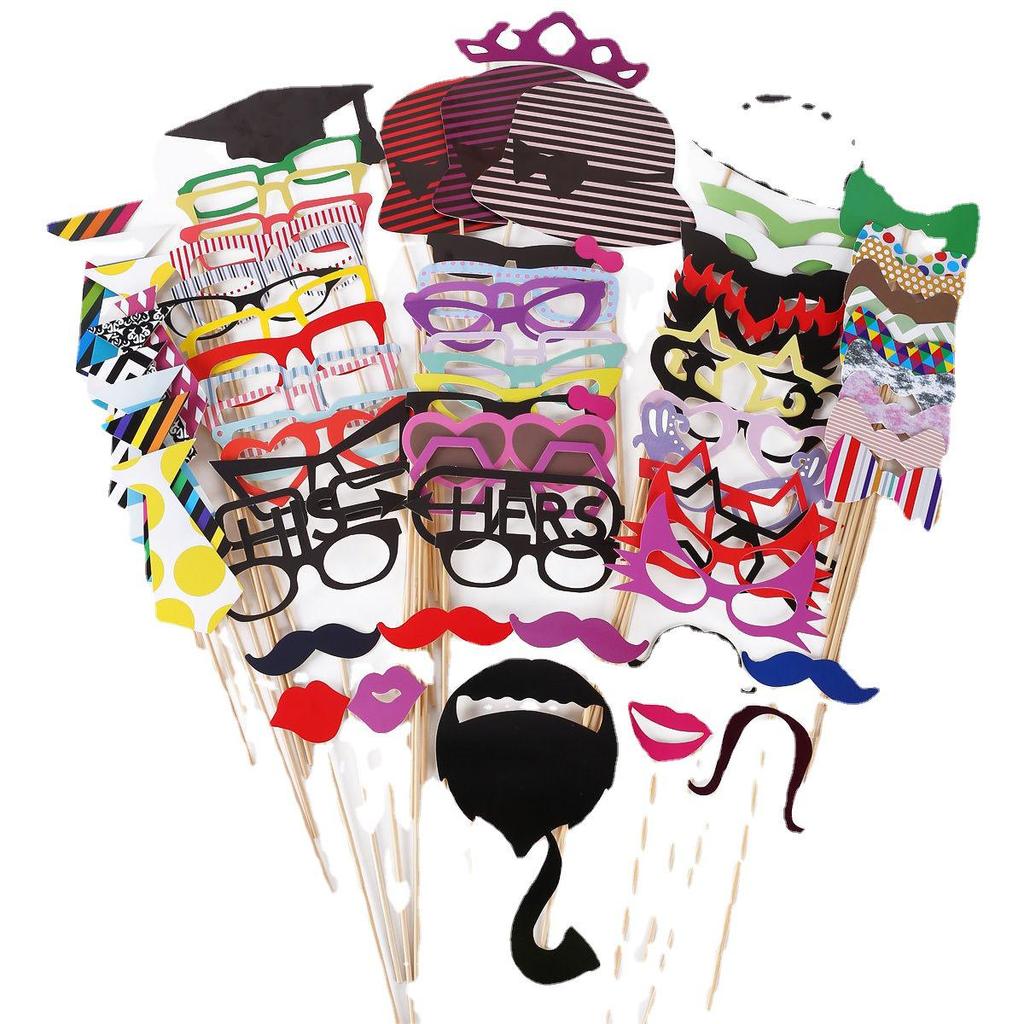 76-teiliges Rote Lippen & Schnurrbart Foto-Requisiten-Set für Partys, Hochzeiten und Feiertage