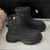 Soft leather warm thickened wool snow boots 2024 winter thick-soled round head thick medium heel cowhide fur short boots children