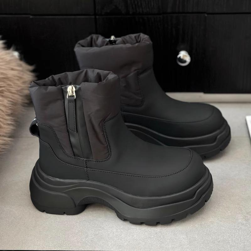 Soft leather warm thickened wool snow boots 2024 winter thick-soled round head thick medium heel cowhide fur short boots children