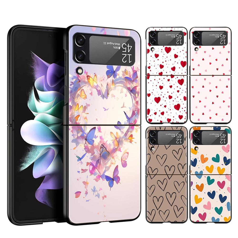 Love Heart Phone Case For Samsung Galaxy Z Flip 3 4 5 6 7 Hard Black Folding PC For Samsung Z Flip3 Flip4 Flip5 Cover