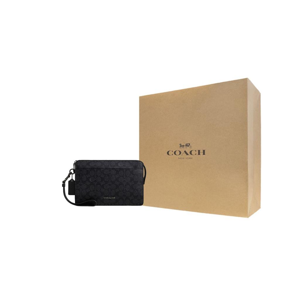 Coach 25 Brand Logo Zipper Closure Faux Leather Clutch Medium Men Clutch Charcoal CW168-QBMI5